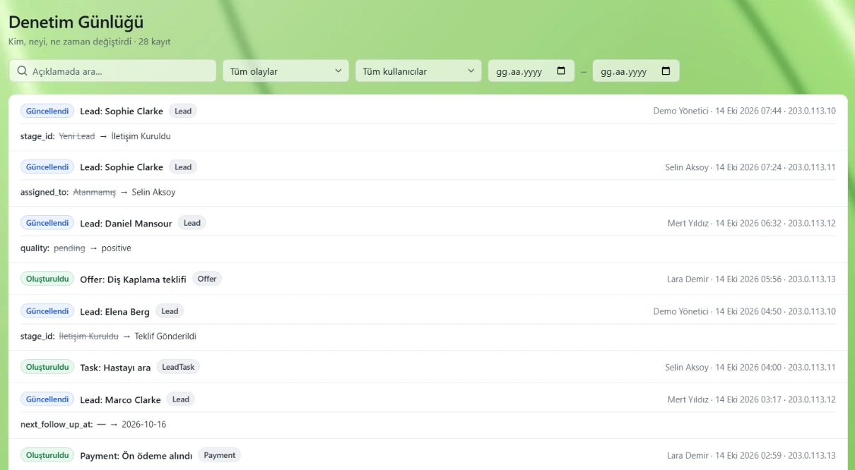 Audit log: which user changed which record and when