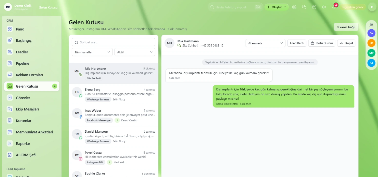 Websens CRM inbox: multi-channel conversations
